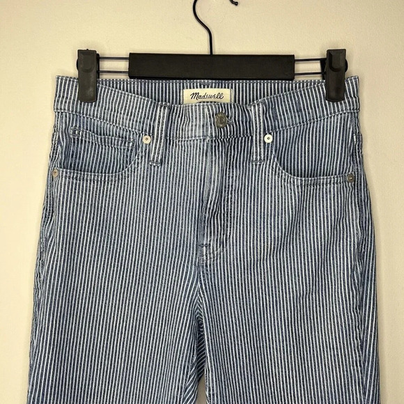 Madewell Women's 9" Mid-Rise Skinny Jeans Size 25 in Blue White Piper Stripe EUC - Picture 2 of 11